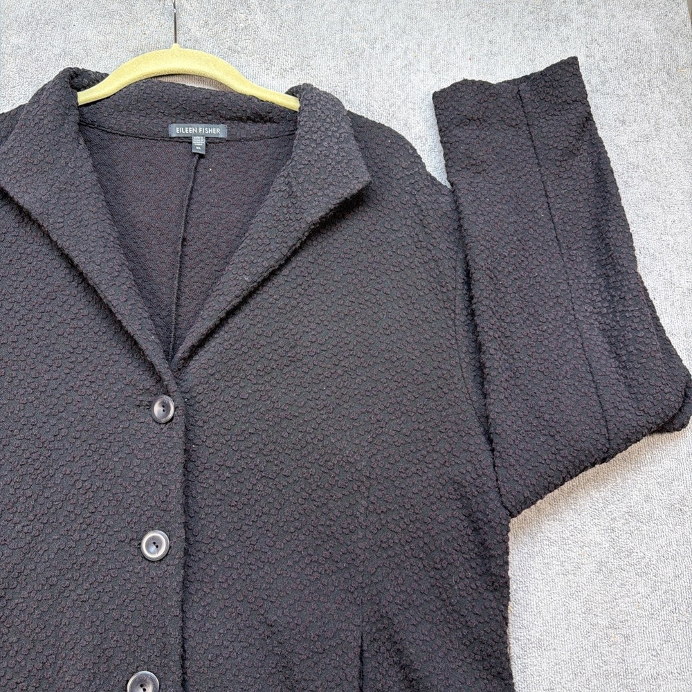 Eileen Fisher Knit Cardigan Jacket Black Button Front XL